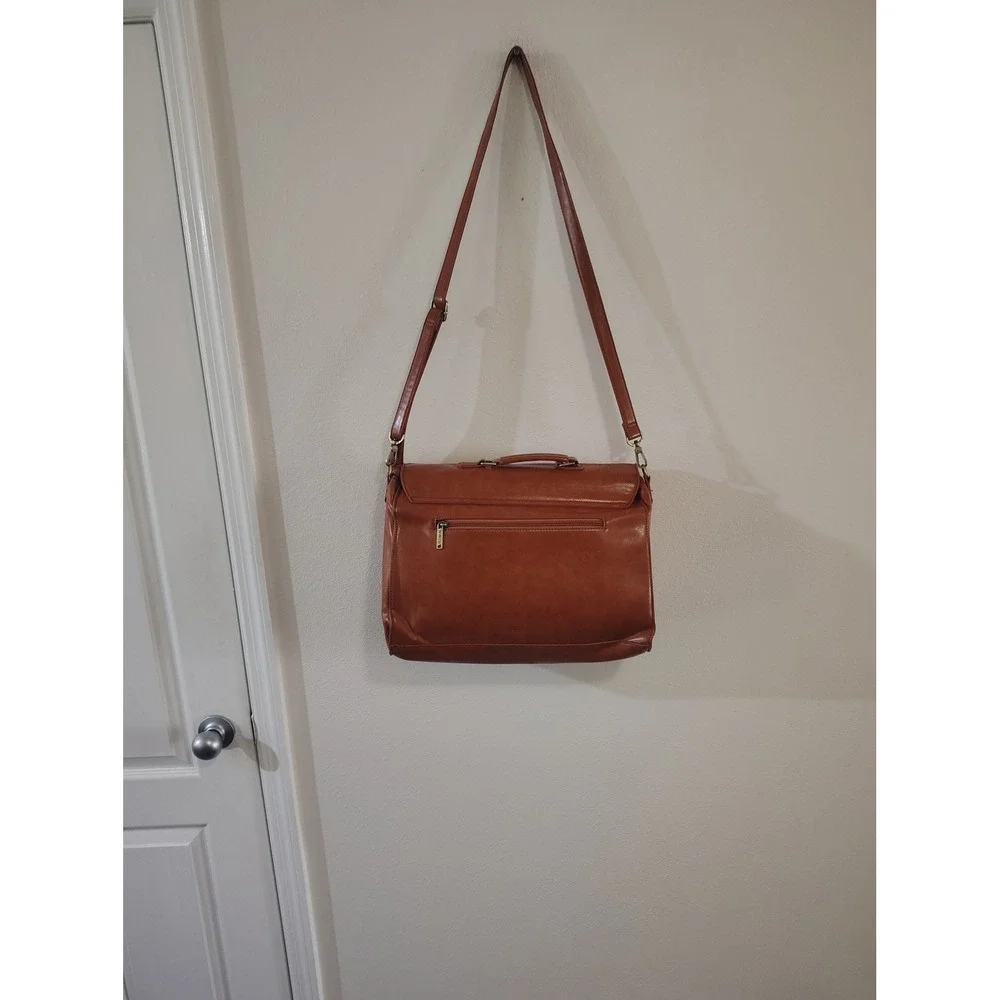Ecosusi Vegan Leather Messenger Bag Laptop Briefcase Brown Floral‎ Perforated